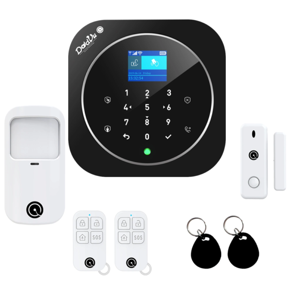 Sistema di Allarme casa Kit Wireless senza fili Kit Dadvu DV-2AT, WIFI 2.4Ghz, GSM, Combinatore Telefonico, 100 zone, App DadVu (Smart Life - Tuya), Compatibile Google Home ed Alexa